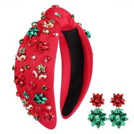 vokone Christmas Headbands for Women Christmas Bow Headband Crystal Jeweled Knotted Headband Xmas Holiday Accessories (Christmas Bow)