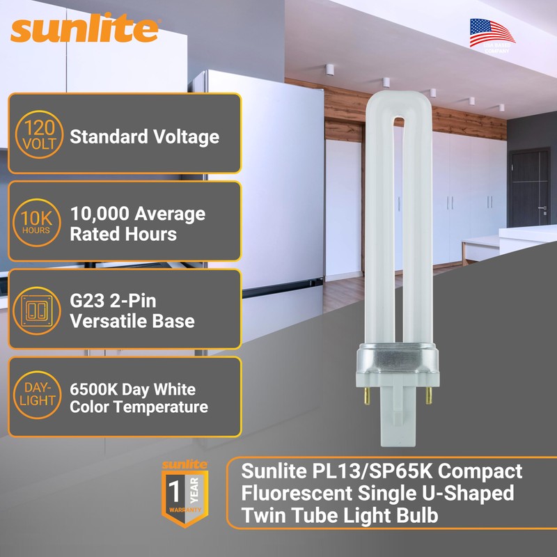 Sunlite PL13/SP65K Compact Fluorescent Single U-Shaped Twin Tube Light Bulb,