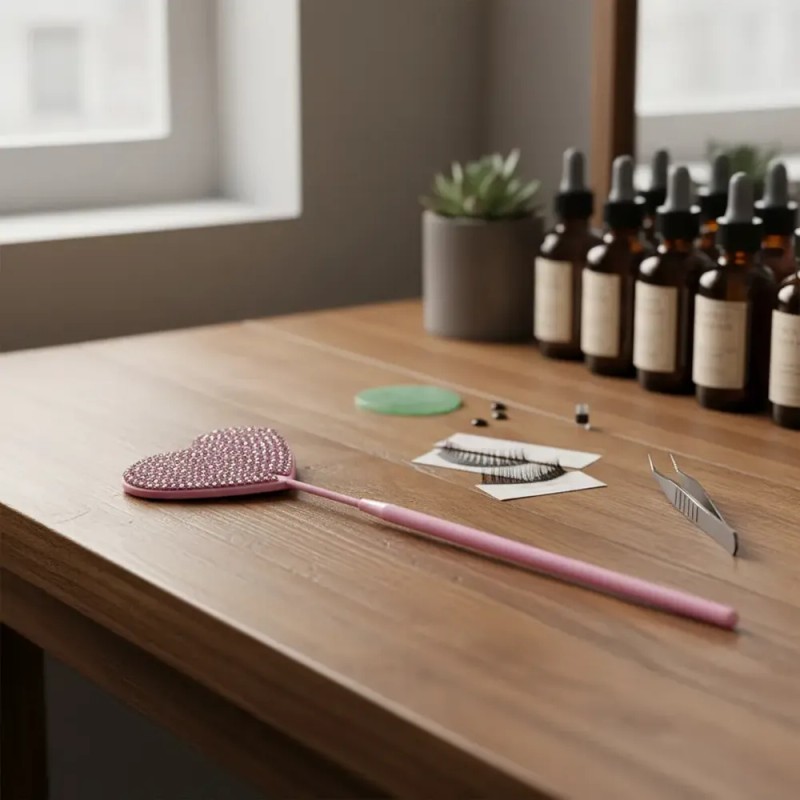 Espejo Para Extensiones De Pestañas, Forma Corazón Diamantes