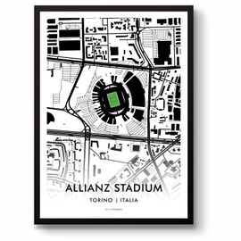 GroundDesigns JUVENTUS FC Football Gift ALLIANZ STADIUM Torino Turin Italia Italy Stadium Art Map Unframed A3 Print Juve