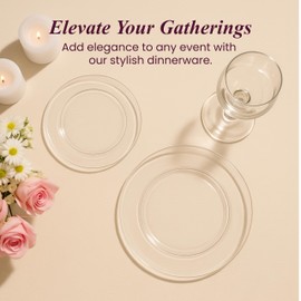 Aya's Cutlery Kingdom 100 Clear Plastic Plates for Party, Heavy Duty Disposable Set of 50 Dinner and 50 Dessert Plates, Elegant Fancy Design for Weddings, Parties, and Special Events