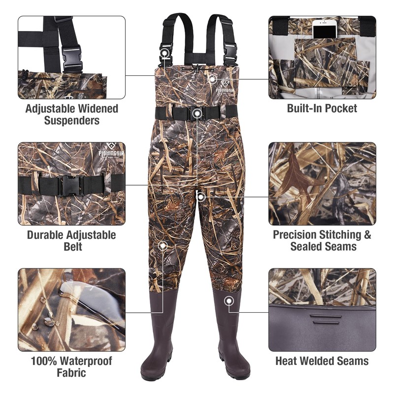 FISHINGSIR Fishing Waders for Men, 2-Ply Nylon/PVC Waterproof Women Chest