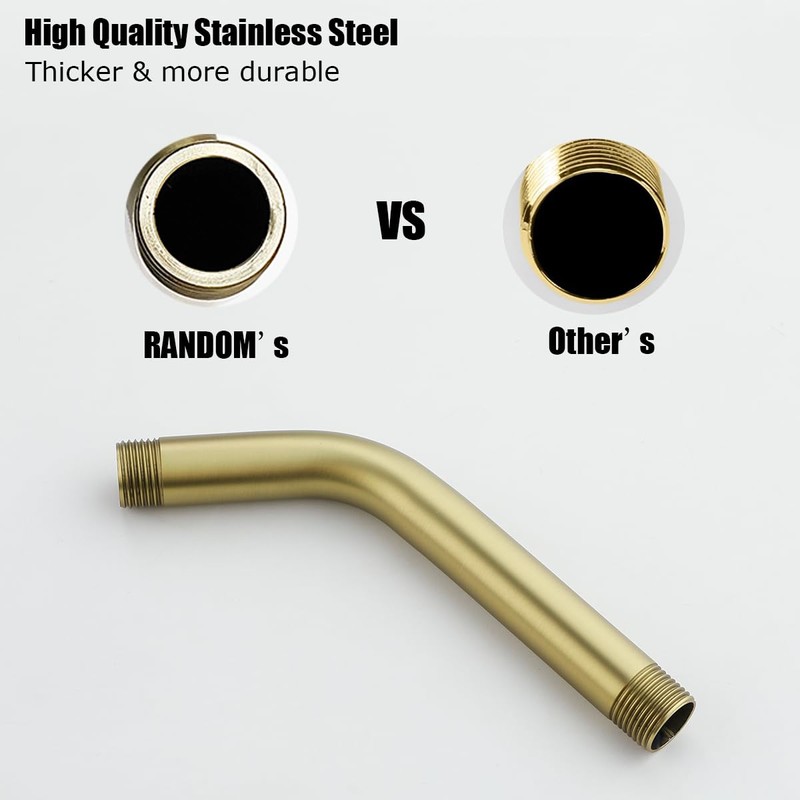 RANDOM Shower Arm with Flange,Gold 6 Inches Wall Mount Angle