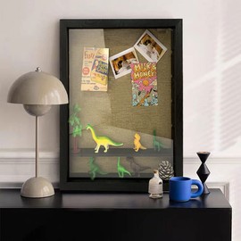 Large Shadow Box with Shelves, 16x20 Wooden Shadow Box Display Cabinet with Acrylic Window ，5 Removable Shelves and Linen Back ，for Displaying Photo Souvenir Collection（Black）