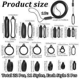 CRASPIRE 11 Sizes Anti-Lost Silicone Rubber Rings Set 8-58mm 22Pcs Adjustable Ring with 1Pc Lanyards Strap Pendant Necklace Fixing Holder Soft Protective Replacement Multipurpose Keychain