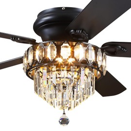 Asyko Crystal Ceiling Fan Fandelier with Lights - 52" Outdoor Fans with Remote Control，Noiseless DC Motor, Retro/Farmhouse Lighting, Dining Room,Living Room
