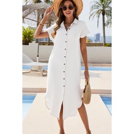 Uvog Beach Cover Up Women Button Down Split Long Swimsuit Bathing Suit Cover Ups White S