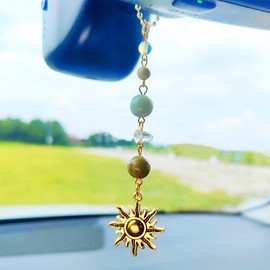 Little Sun Hanging Car Charm Simple Car Hanging Ornament, Pretty Crystals Charm Boho Car Mirror Hanging Accessories Rear View Mirror Accessories, Cute Car Accessories for Women/Men