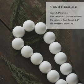 RUIRUICO Extra Large Wood Bead Garland with 1.4" Diameter Wood Beads, Wooden Beads Garland with Tassels, Decorative Beads Home Decor, Farmhouse Beads Decor (White, 41 Inches)
