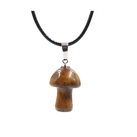 Kicomvi Mushroom Crystal Necklace Healing Stones Mushroom Pendant Natural Amethyst Crystal Leather Rope Necklace for Women Jewelry (tiger)