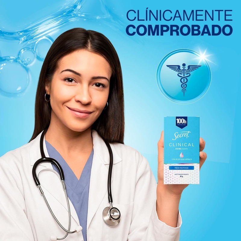 Secret, Desodorante Clinical con Ácido Hialurónico, Fresh Response, 45 GR