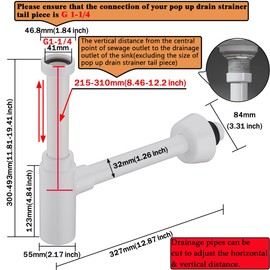 RANDOM Round Bottle P Trap Bathroom Sink 1-1/4,White ABS Plastic Adjustable Basin Sink Waste Drain P-Trap Kit.RD83880LW-L