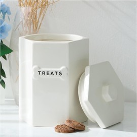 AuraHome New Upgraded Dog Treat Jar with Airtight Sealing Lid Hexagon Doggy Treat Container Canister with Airtight Sealing Doggie Cookie Jar Dog Treat Jar Ceramic Dog Treat Container AirTight
