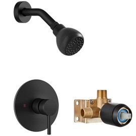 Shower Faucet with Valve, Shower Valve Kit and Head, Single Handle Shower Faucet Set with Rough-In Valve, Shower Trim Kit, Matte Black