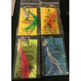 Unbranded Flounder Fluke Fishing Rigs (4) Hoochie Squid Spinner Blade and Beads - 4/0 Kahle Hook - Wide Gap