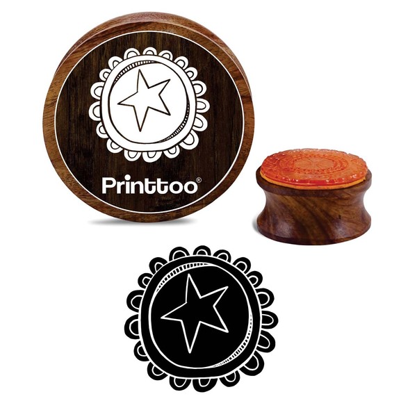 Printtoo Scrap-Booking Star in Circle Design Round Wooden Rubber Stamp-2