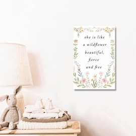 Wildflower Baby Shower Decorations She is Like A Wildflower Beautiful Fierce and Free Canvas Birthday Party for Girl Decor Quote Nursery Wall Art Framed 8 * 12 inch
