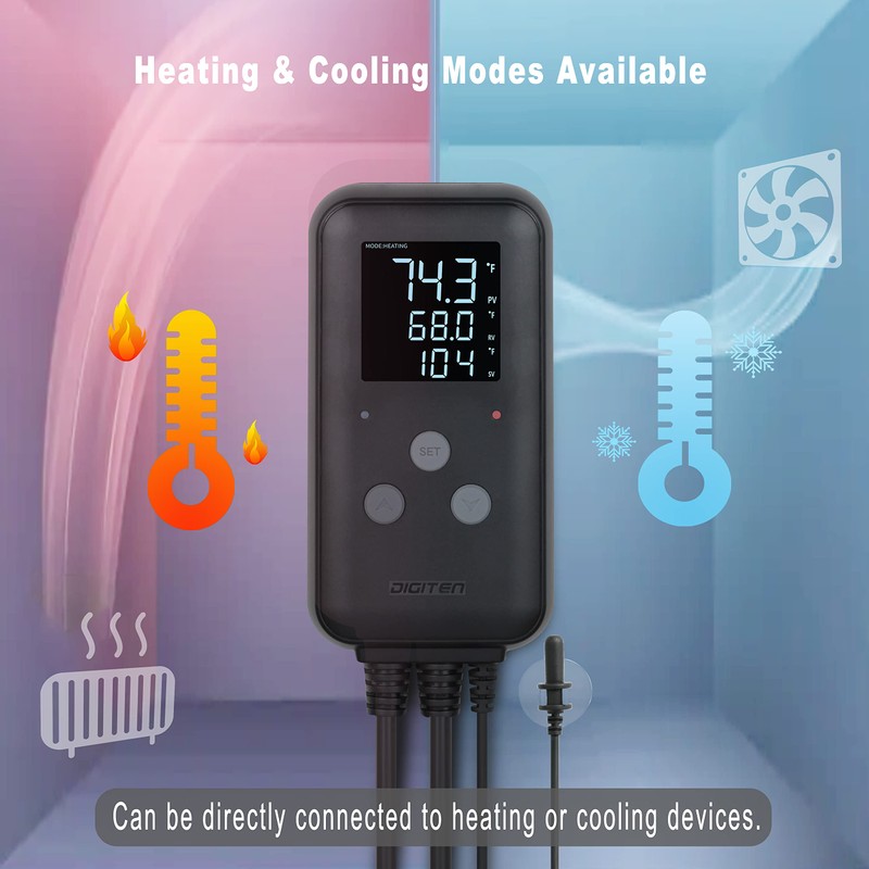 Digital Temperature Controller Simple Stage Thermostat Outlet Heating & Cooling