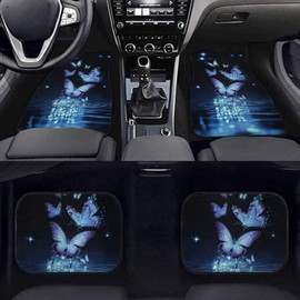Liuqpwys Blue Butterflies Car Floor Mats for Women All Weather for Additional Protection Driver Seat, Passenger Seat and Rear Floor Mats with Anti-Slip Pad Universal Fit Most Cars,SUV, Trucks