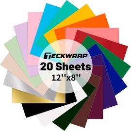 TECKWRAP HTV Vinyl Bundle 20 Sheets Heat Transfer Vinyl Bundle 12''x 8'' Iron on Vinyl Sheet for T-Shirts, Clothes, Hats, Bags and Other Textiles