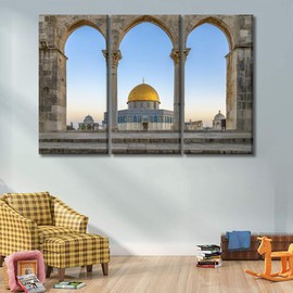 Wall Art for Living Room Al-Aqsa Mosque Home Decor Muslim Pictures for Bedroom 3 Panel Canvas Contemporary Artwork Dome of the Rock Wall Decorations for Living Room Ready to Hang 20X40X3 INCH