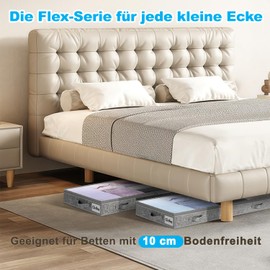 Kukikan Underbed Storage Box, Pack of 2, Underbed Storage Box and Clear Lid, 10 cm High, Clothes Storage & Organisation, Made of Durable Material, Without Fixed Structure, Bag for Dorm & Home