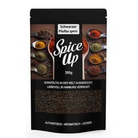 Spice Up Black Pepper Whole 300 g - Black Pepper Whole 300 g - Whole Peppercorns - 100% Natural & Intense Aroma - For Pepper Mills, Marinades, Curries & Sauces - Vegan & No Additives