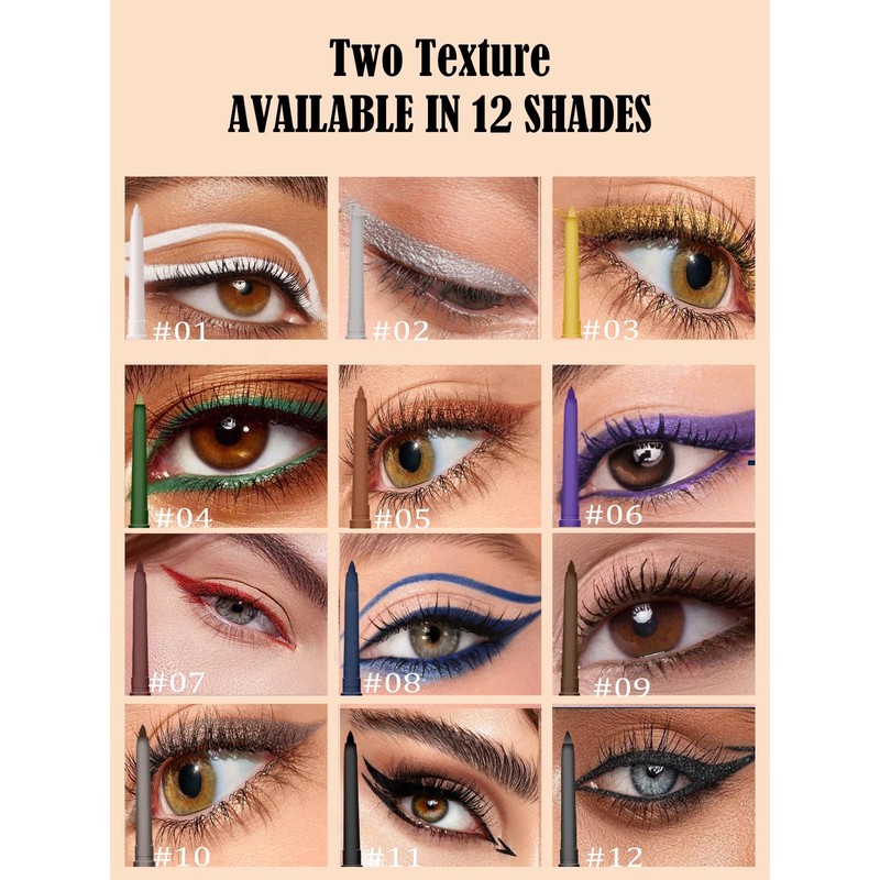 Matte Liquid Eyeliner Pen, Waterproof, Colourful Eyeliner Pen Lasts 24