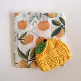 Tinker Tot Winter Baby Beanie l Orange with Green Leaf 1-4 Months Soft & Warm Crocket Knit Kids Beanie for Boys and Girls with Warm Earflap l Handmade Newborn Baby to Toddler Beanie Hat – S