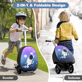 Baotree 2-in-1 Ride-On Scooter Suitcase, Scooter Luggage for Kids Ages 5-12, Foldable & Lightweight Carry with LED Light-Up Wheels