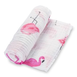 LollyBanks Swaddle Blanket | 100% Muslin Cotton | Newborn and Baby Nursery Essentials for Girls, Registry | Flamingo Print
