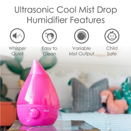 Crane Ultrasonic Humidifiers for Bedroom and Office, 1 Gallon Cool Mist Air Humidifier for Large Room and Home, Humidifier Filters Optional, Pink