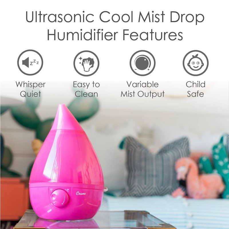 Crane Ultrasonic Humidifiers for Bedroom and Office, 1 Gallon Cool