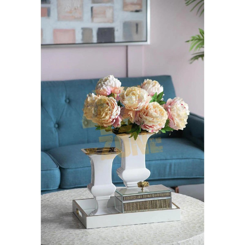 47-Zone Ceramic Elliette Decorative Urn White Gold Indoor Outdoor Tabletop