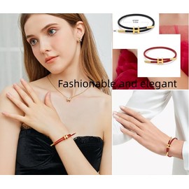 BCletty Bracelet Unisex Steel Rope Bracelet Couple Bracelet Simplicity Fashion Titanium Buckle Adjustable Wire Rope Bracelet (H buckle-black, adjustable)