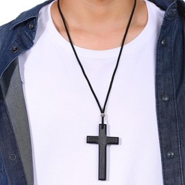 Rockyu Brand Popular Necklace, Men's Crucifix Silver Chain, Titanium, Womanwood, Titanium Pear Tree, Brown, Cross, Tree, Men's Necklace, Casual, Simple, Present, Wood, No Gemstone