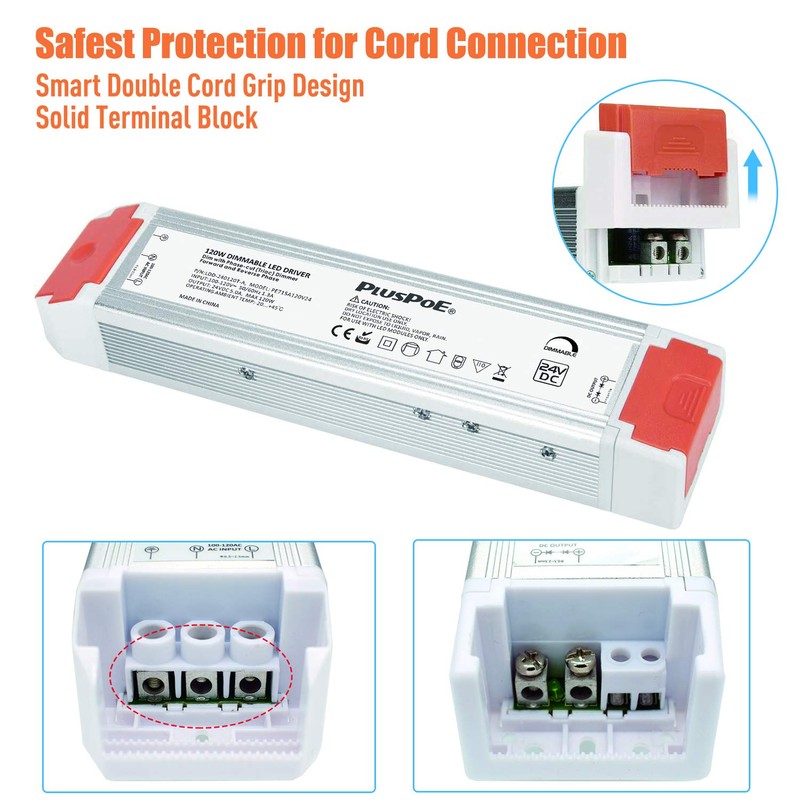 PLUSPOE 24V 120W Dimmable Led Driver, 110V AC to 24V