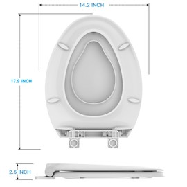 Elongated Toilet Seat for Adult/Child, Built-In Potty Training Seat, Soft Quiet Close Non-Slip Seat, Easy to Install & Clean, Magnetic Kids Seat and Cover for Elongated Oval Toilets, 19" Blue Color
