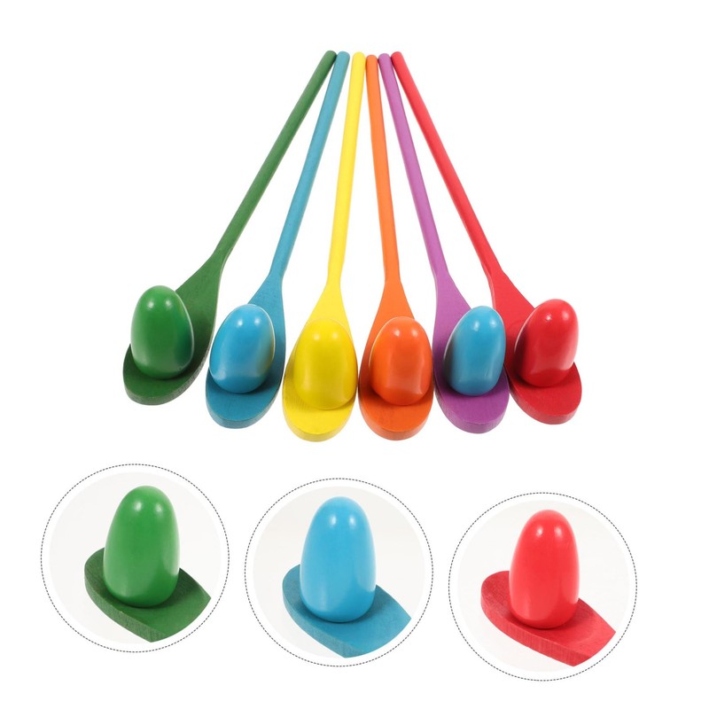 Kisangel 6 Sets Balance Game Egg Spoon Race Wooden Sensory