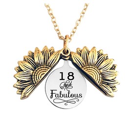 YALLNASL Gold Sunflower Locket Pendant Necklace for Women 18 Year Old Birthday Gifts for Her 18th Birthday Gifts for 18 and Fabulous Necklace for Daughter BFF 18 Birthday Gift