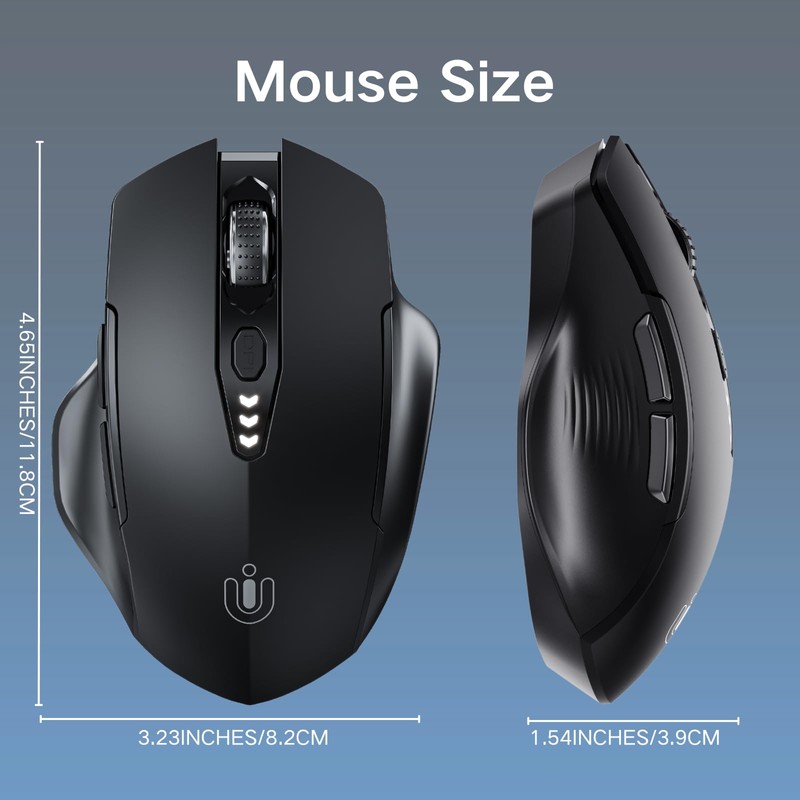 Uineer Wireless Mouse,Upgraded 2.4GHz Rechargeable (Battery Level Visible) Ergonomic Computer
