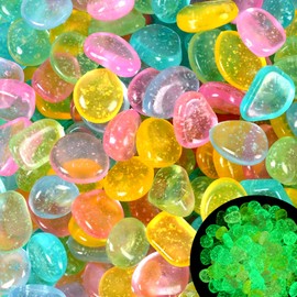 200pc Sparkling Glow Stones Glow in The Dark Rocks Outdoor Decorative Stones Small Luminous Pebbles Bling Glowing Rocks for Walkways Garden Landscape,Color