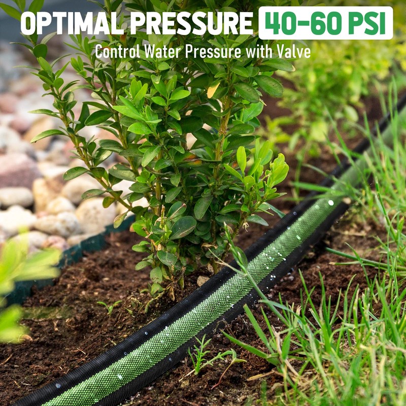 Flat Soaker Hose 50FT for Garden and Lawns, 80% Water-Saving