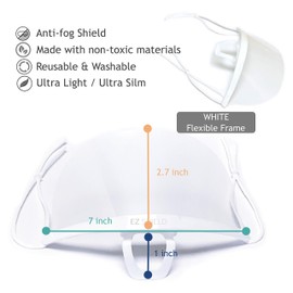 Mouth Shields, Food Safety Mouth Mask, Reusable, Washable, Anti-Fog, for Restaurant, Beauty Salon, Catering, Barbershop. (White (Flexible Frame))