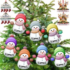 Adornos de Navidad personalizados, 7 adornos de muñeco de nieve personalizados con nombre, adorno familiar personalizado para árbol de Navidad,