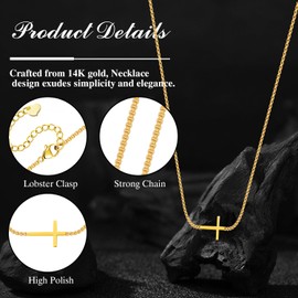 BSTGEKELY 14K Gold Plated Cross Necklace for Women,Hypoallergenic Religious Jewelry Gift for Baptism, Christmas, Everyday Layering Chain