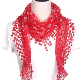 MAIRY Triangle Scarf with Lace and Tassels for Women Mass Religious Head Covering Hair Neck Wrap-138010