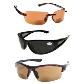 "The Classic Variety" 3 Pairs Unisex Sun Readers Bifocal Sport Wrap Around Sunglasses (2 Pair Tortoise/ 1 pair Black, 2, multiplier_x)