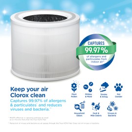 Clorox Medium Room Air Purifier True HEPA Replacement Filter, 1,000 Sq. Ft. Capacity, Reduces 99.97% of Allergens up to 0.1 Micron, Compatible with 11070, 1 Count (12070)