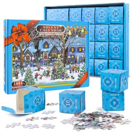 Advent Calendar 2024, Santa Claus Jigsaw Puzzle, Christmas Calendar Jigsaw Puzzles 1008 PCS,Christmas Gifts Toy Friendship Gifts for Adults and Children, 24 Puzzle Boxes for Countdown to Christmas